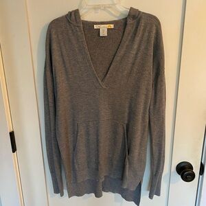 Gray V-Neck Hooded Sweater
